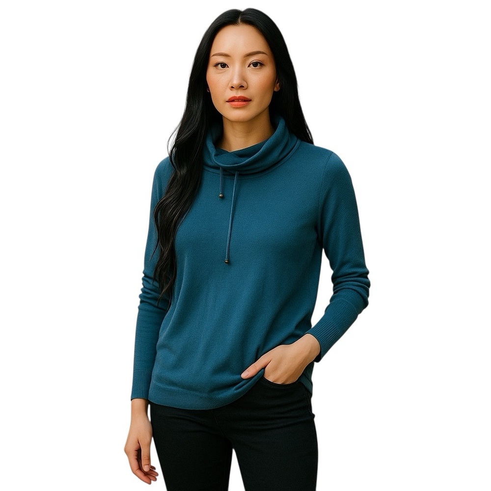 Jones New York Cowl Sweater Teal Blue Sz S Cozycore Gorpcore Relaxed Fit